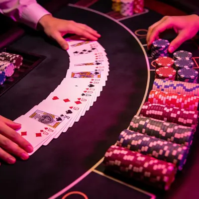 Live dealer table with cards and chips