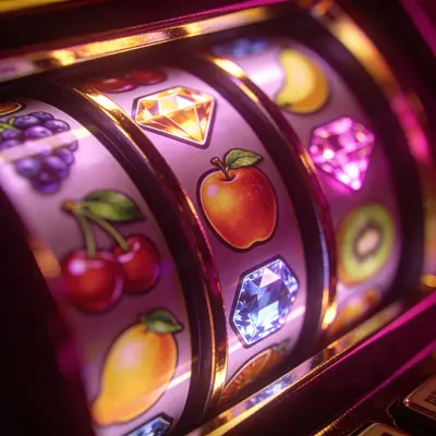 Close-up of glowing slot machine reels